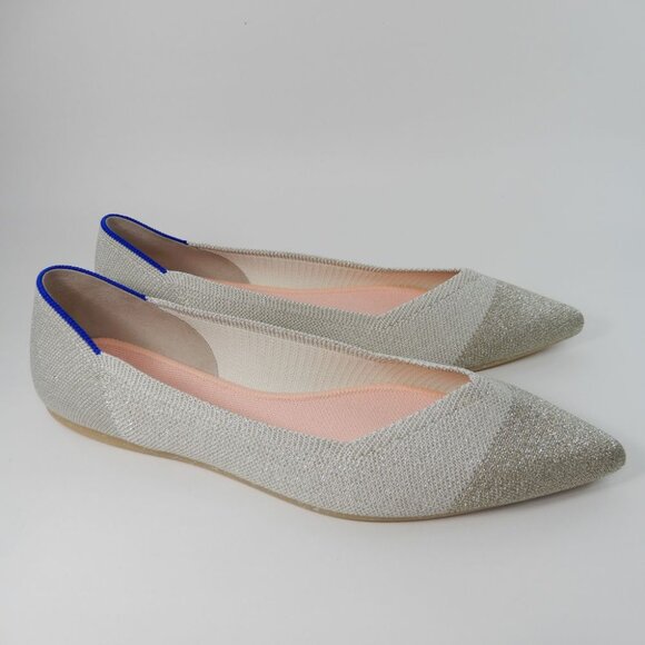 Rothy's The Pointed Toe Ballet Flat Slip On Sz 11.5 Diamond Metallic Shimmer NEW - Picture 8 of 15